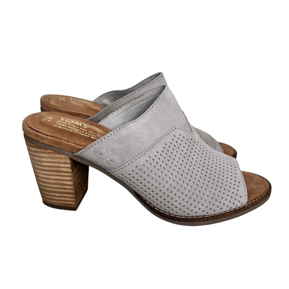 Toms Majorca Grey Suede Mule Heels Size 7